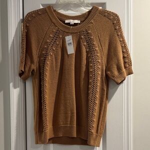 LOFT Tan Knit Short Sleeve Top